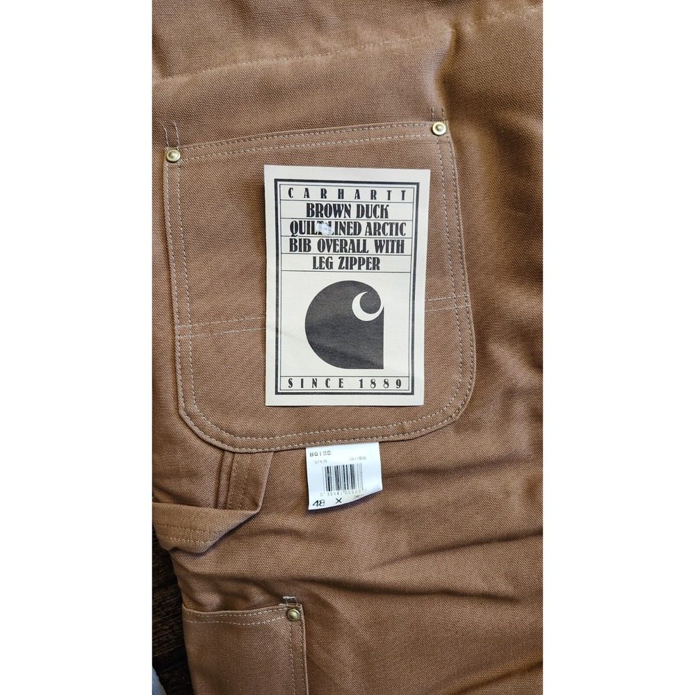 VTG Carhartt Brown Duck Quilt Lined Arctic Bib Overall Leg Zipper 48x32" NEW